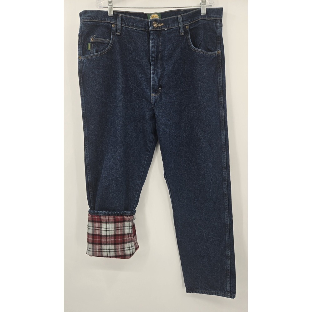 Cabelas Flannel Lined Jeans Mens 40x34 Blue Denim Outdoors Roughneck 901285‎